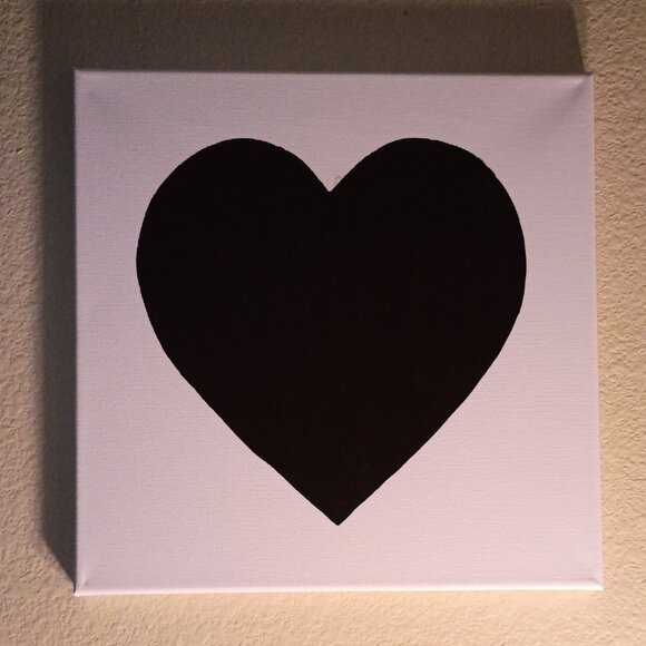 Handpainted Big Black Heart Original Acrylic Painting On Canvas Wall Decor 12x12 - Picture 1 of 2